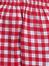 Unisex Kids Red and White Cotton Twill Plaid Nightsuit with Cute Santa Claus Embroidery on Pocket