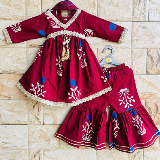 Maroon Sharara Set With Dupatta