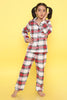 Unisex Red, White and Green Cotton Plaid Nightsuit with Cute Santa Claus Embroidery on Pocket