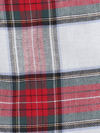 Unisex Red, White and Green Cotton Plaid Nightsuit with Cute Santa Claus Embroidery on Pocket