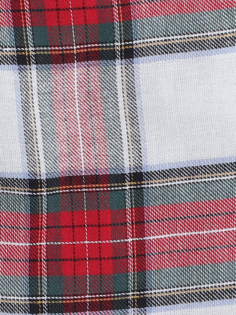 Unisex Red, White and Green Cotton Plaid Nightsuit with Cute Santa Claus Embroidery on Pocket