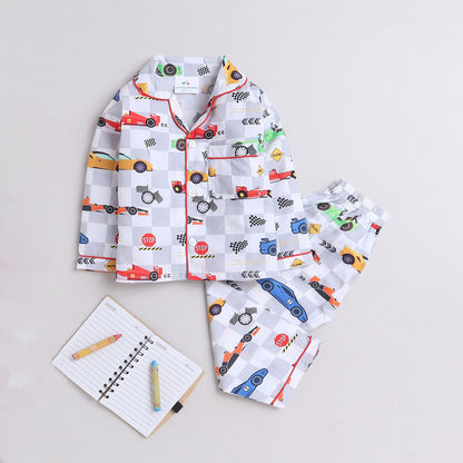 Unisex Kids Printed Racing Car Pure Cotton Night suit
