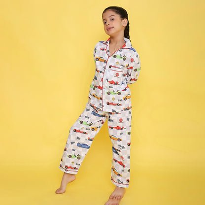 Unisex Kids Printed Racing Car Pure Cotton Night suit
