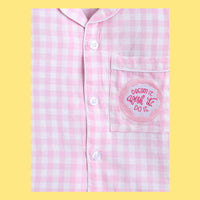 Unisex Night Suit With Dream It Embroidery On Pocket - Pink & White
