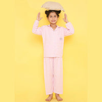 Unisex Night Suit With Dream It Embroidery On Pocket - Pink & White