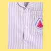 Unisex Night Suit With Watermelon Embroidery On Pocket - Pink & White