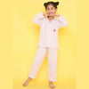 Unisex Night Suit With Watermelon Embroidery On Pocket - Pink & White