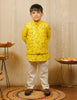 Yellow And Off White Kurta Pyjama Set With Jacket