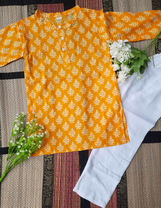 Yellow Kurta With White Pyjama